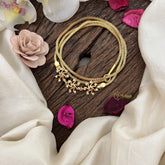 Vriksham Chic Floral Design Moggapu Gold Chain-White Red-G19571